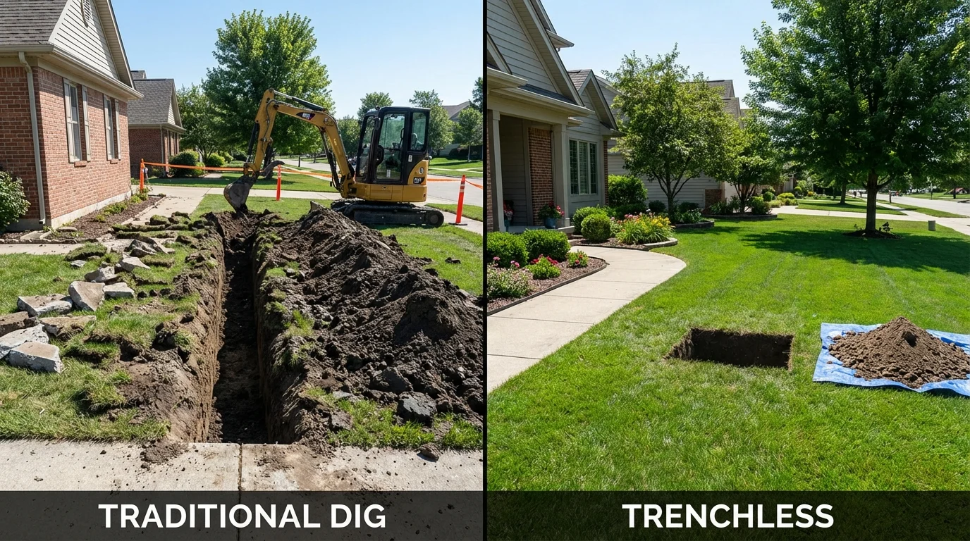 Trenchless sewer repair with minimal yard damage versus traditional excavation in Cooperstown, NY